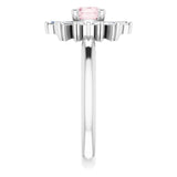 Platinum Round Natural Pink Morganite & Natural Diamond Halo-Style Ring - view 4