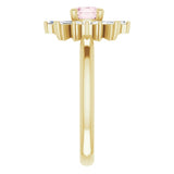 14K Gold Round Natural Pink Morganite & Natural Diamond Halo-Style Ring - Yellow Gold - view 4