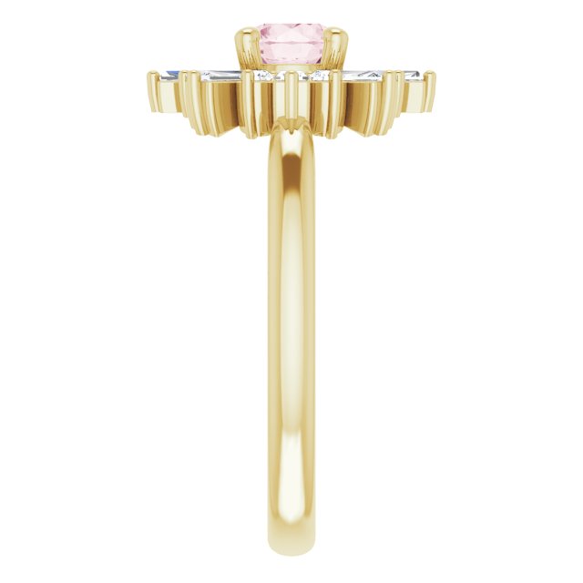 14K Gold Round Natural Pink Morganite & Natural Diamond Halo-Style Ring - Yellow Gold - view 4