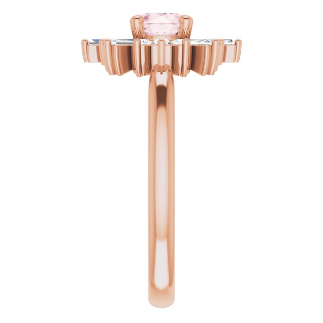 14K Gold Round Natural Pink Morganite & Natural Diamond Halo-Style Ring - Rose Gold - view 4