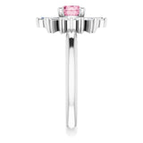 Platinum Round Natural Pink Tourmaline & Natural Diamond Halo-Style Ring - view 4