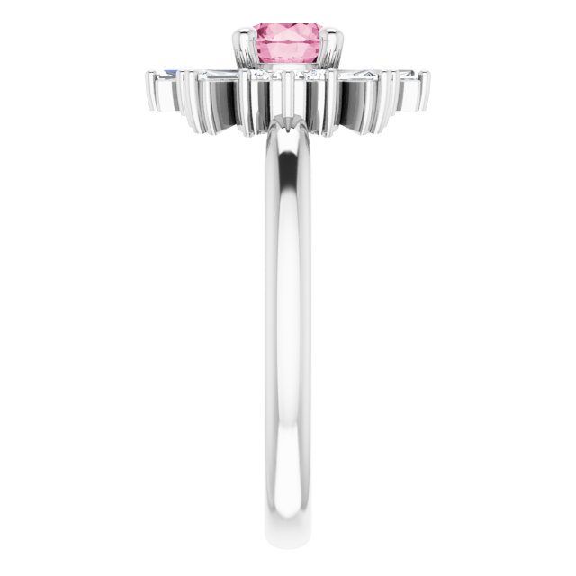 Platinum Round Natural Pink Tourmaline & Natural Diamond Halo-Style Ring - view 4