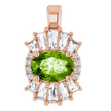 14K Gold Oval Natural Peridot Halo-Style Necklace or Pendant - Rose Gold - view 5