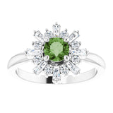14K Gold Round Natural Green Tourmaline & Natural Diamond Halo-Style Ring - White Gold - view 3