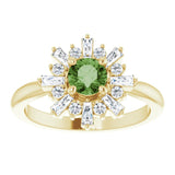 14K Gold Round Natural Green Tourmaline & Natural Diamond Halo-Style Ring - Yellow Gold - view 3
