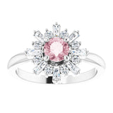 Platinum Round Natural Pink Morganite & Natural Diamond Halo-Style Ring - view 3