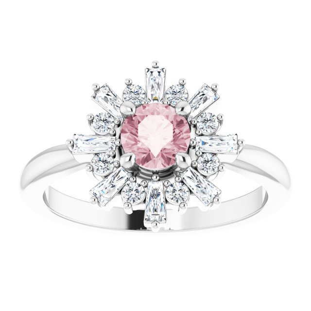 14K Gold Round Natural Pink Morganite & Natural Diamond Halo-Style Ring - White Gold - view 3