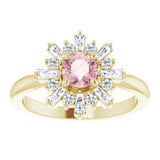 14K Gold Round Natural Pink Morganite & Natural Diamond Halo-Style Ring - Yellow Gold - view 3