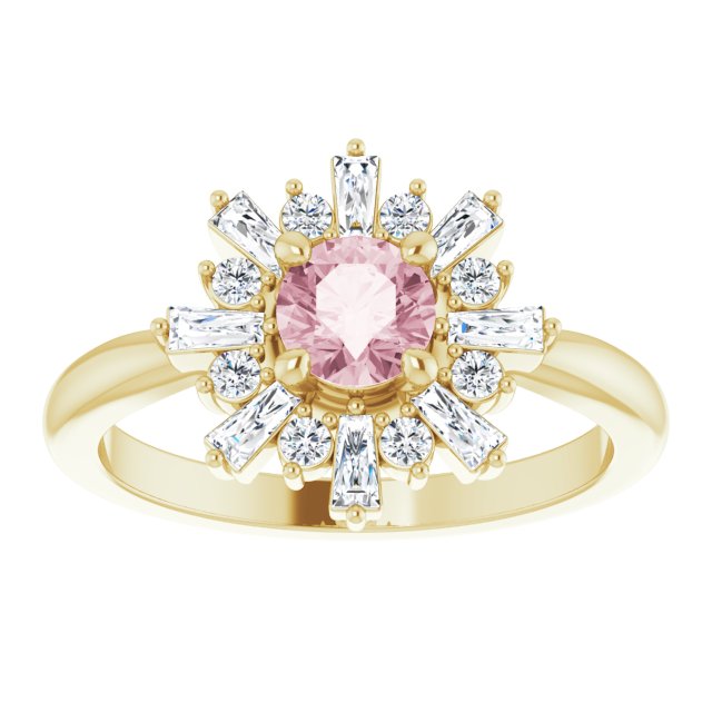 14K Gold Round Natural Pink Morganite & Natural Diamond Halo-Style Ring - Yellow Gold - view 3
