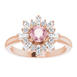 14K Gold Round Natural Pink Morganite & Natural Diamond Halo-Style Ring - Rose Gold - view 3