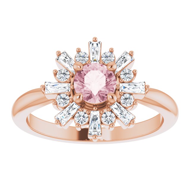 14K Gold Round Natural Pink Morganite & Natural Diamond Halo-Style Ring - Rose Gold - view 3