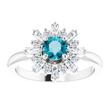 Platinum Round Natural London Blue Topaz & Natural Diamond Halo-Style Ring – 5mm Stones - view 3