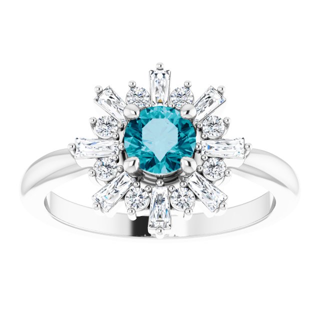 Platinum Round Natural London Blue Topaz & Natural Diamond Halo-Style Ring – 5mm Stones - view 3