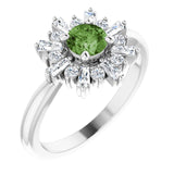 14K Gold Round Natural Green Tourmaline & Natural Diamond Halo-Style Ring - White Gold