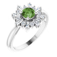Platinum Round Natural Green Tourmaline & Natural Diamond Halo-Style Ring