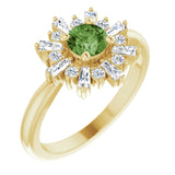 14K Gold Round Natural Green Tourmaline & Natural Diamond Halo-Style Ring - Yellow Gold