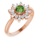 14K Gold Round Natural Green Tourmaline & Natural Diamond Halo-Style Ring - Rose Gold
