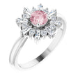 14K Gold Round Natural Pink Morganite & Natural Diamond Halo-Style Ring - White Gold