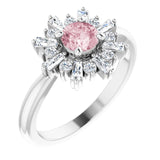 Platinum Round Natural Pink Morganite & Natural Diamond Halo-Style Ring