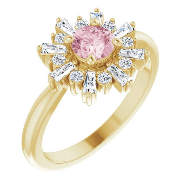 14K Gold Round Natural Pink Morganite & Natural Diamond Halo-Style Ring - Yellow Gold