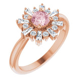 14K Gold Round Natural Pink Morganite & Natural Diamond Halo-Style Ring - Rose Gold