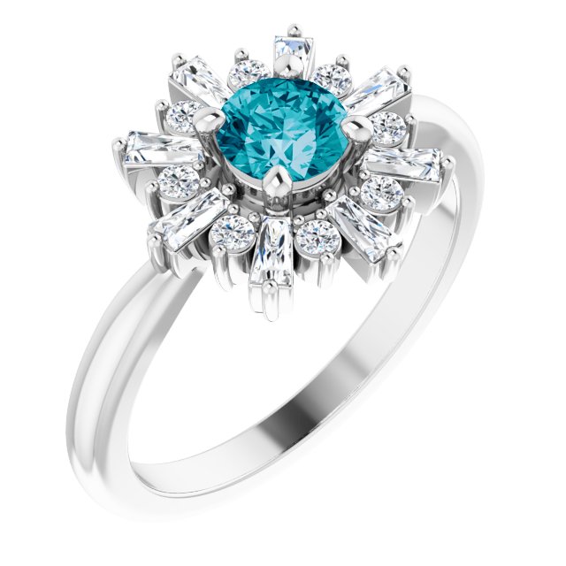 14K Gold Round Natural London Blue Topaz & Natural Diamond Halo-Style Ring – 5mm Stones - White Gold