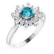 Platinum Round Natural London Blue Topaz & Natural Diamond Halo-Style Ring – 5mm Stones