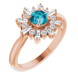 14K Gold Round Natural London Blue Topaz & Natural Diamond Halo-Style Ring – 5mm Stones - Rose Gold