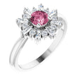 Platinum Round Natural Pink Tourmaline & Natural Diamond Halo-Style Ring