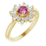 14K Gold Round Natural Pink Tourmaline & Natural Diamond Halo-Style Ring - Yellow Gold
