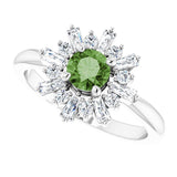 14K Gold Round Natural Green Tourmaline & Natural Diamond Halo-Style Ring - White Gold - view 5
