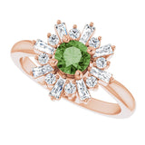 14K Gold Round Natural Green Tourmaline & Natural Diamond Halo-Style Ring - Rose Gold - view 5