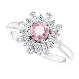 14K Gold Round Natural Pink Morganite & Natural Diamond Halo-Style Ring - White Gold - view 5