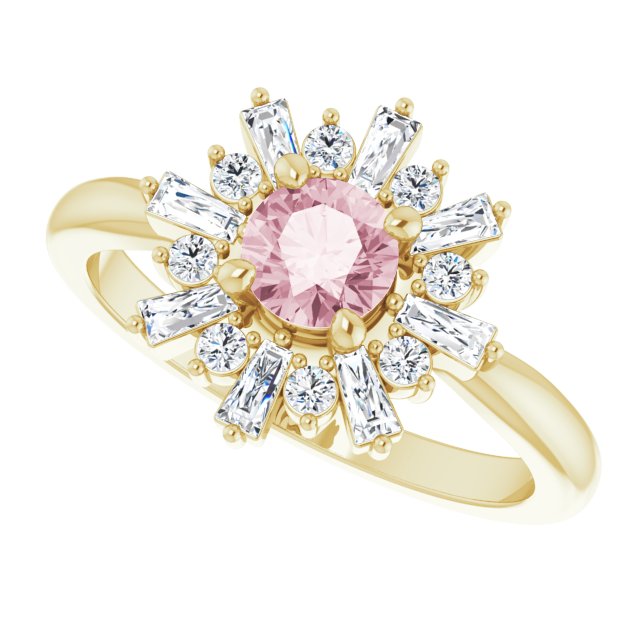 14K Gold Round Natural Pink Morganite & Natural Diamond Halo-Style Ring - Yellow Gold - view 5