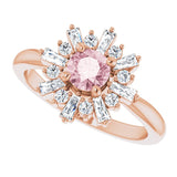 14K Gold Round Natural Pink Morganite & Natural Diamond Halo-Style Ring - Rose Gold - view 5