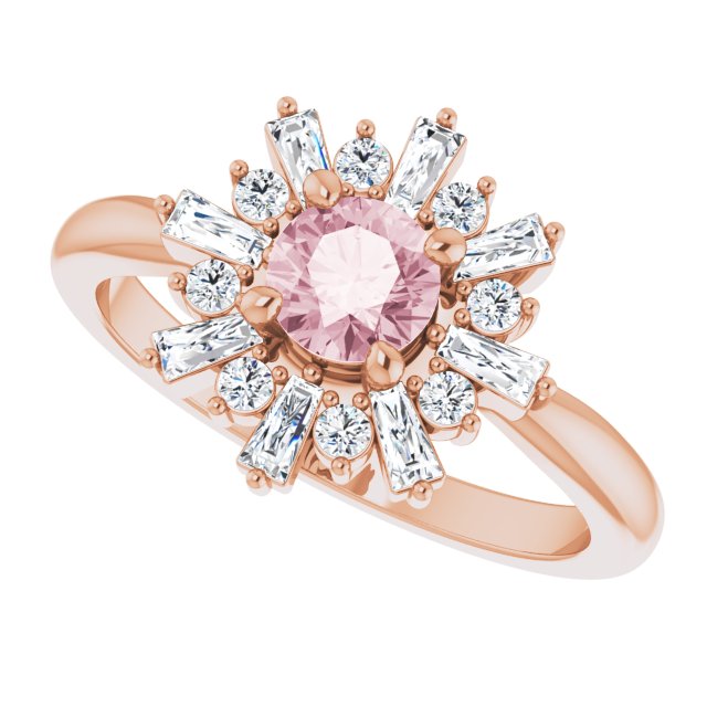 14K Gold Round Natural Pink Morganite & Natural Diamond Halo-Style Ring - Rose Gold - view 5