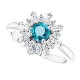 Platinum Round Natural London Blue Topaz & Natural Diamond Halo-Style Ring – 5mm Stones - view 5