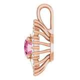 14K Gold Oval Natural Pink Tourmaline Halo-Style Necklace or Pendant - Rose Gold - view 7