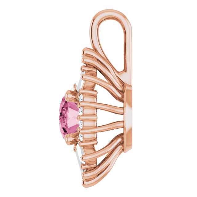 14K Gold Oval Natural Pink Tourmaline Halo-Style Necklace or Pendant - Rose Gold - view 7