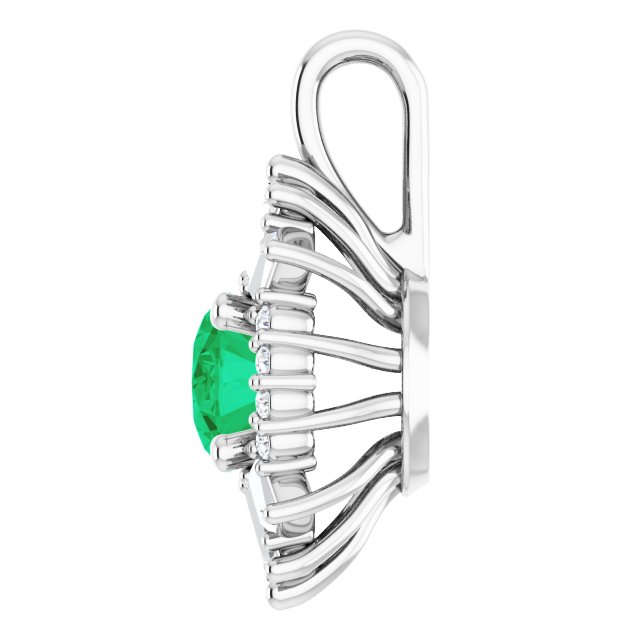 Platinum Oval Natural Emerald Halo-Style Necklace or Pendant - view 7