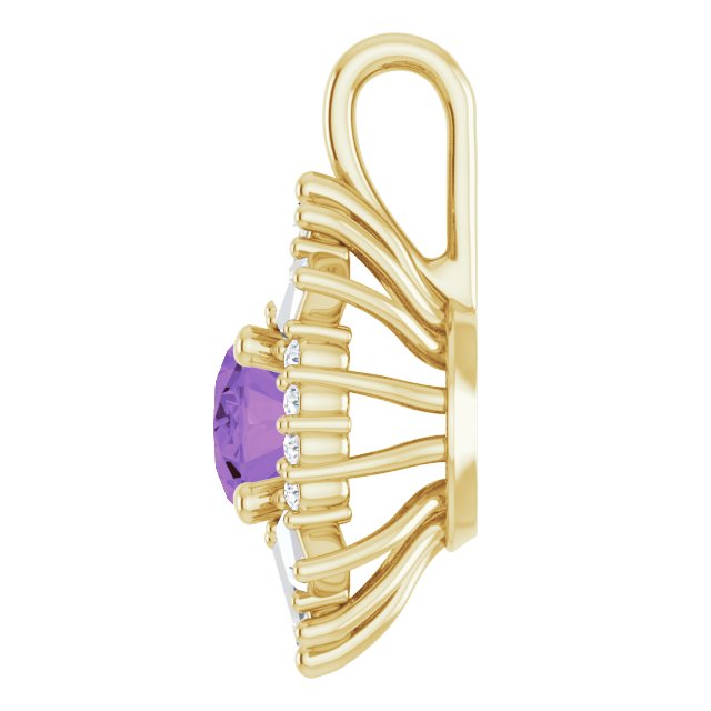 14K Gold Oval Natural Amethyst Halo-Style Necklace or Pendant - Yellow Gold - view 6