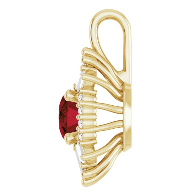 14K Gold Oval Natural Mozambique Garnet Halo-Style Necklace or Pendant - Yellow Gold - view 6