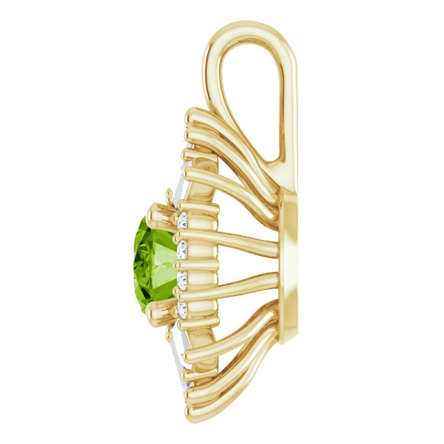 14K Gold Oval Natural Peridot Halo-Style Necklace or Pendant - Yellow Gold - view 6