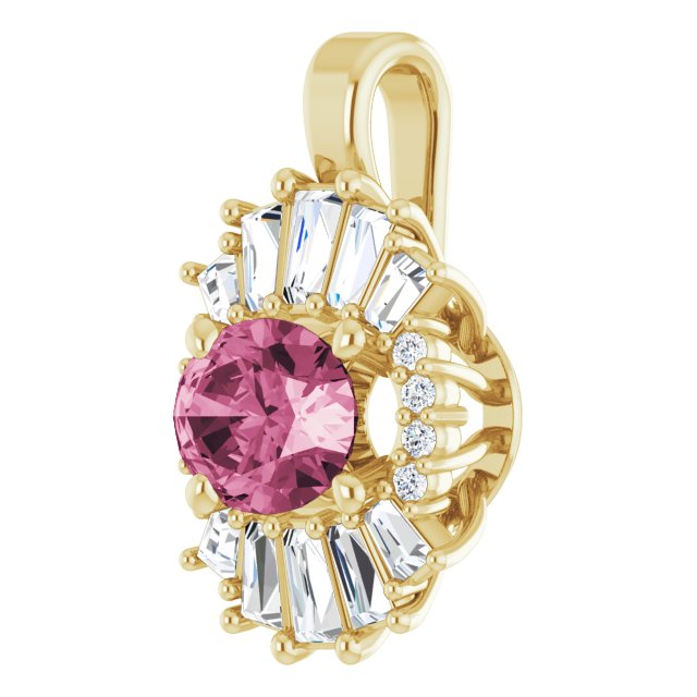 14K Gold Oval Natural Pink Tourmaline Halo-Style Necklace or Pendant - Yellow Gold - view 5
