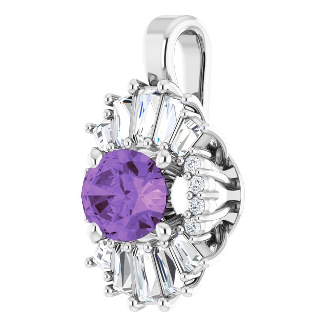 Platinum Oval Natural Amethyst Halo-Style Necklace or Pendant - view 6