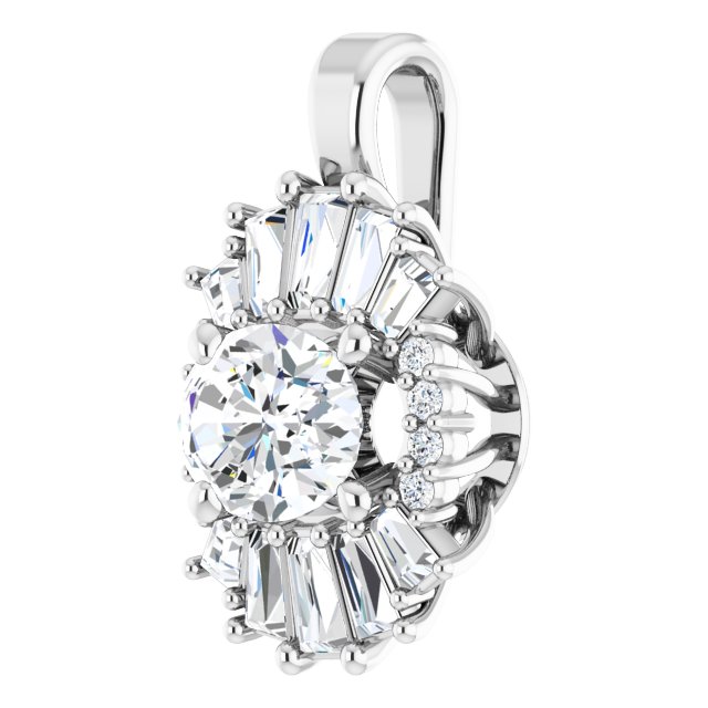 Platinum Oval Natural White Sapphire Halo-Style Necklace or Pendant - view 6