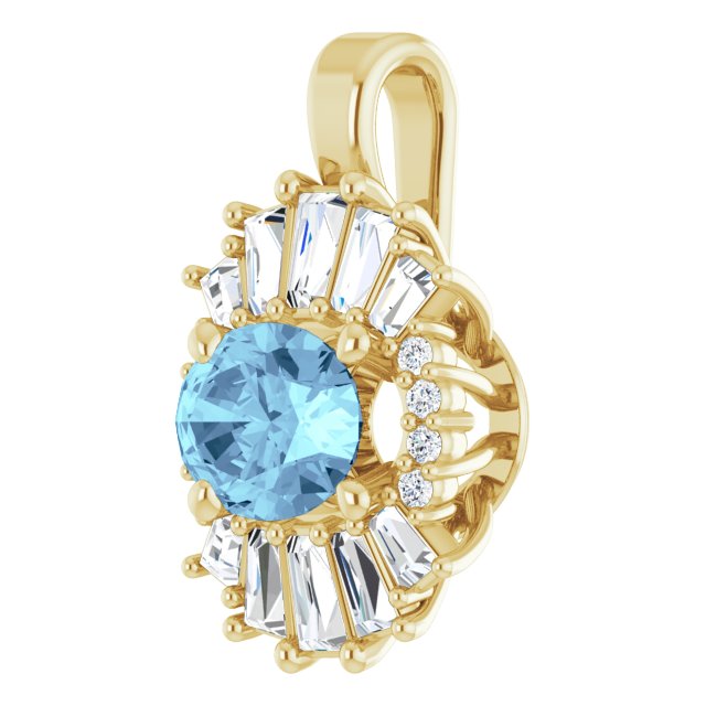 14K Gold Oval Natural Aquamarine Halo-Style Necklace or Pendant - Yellow Gold - view 5