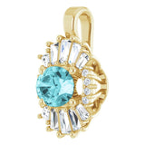 14K Gold Oval Natural Blue Zircon Halo-Style Necklace or Pendant - Yellow Gold - view 5
