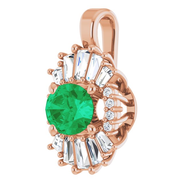 14K Gold Oval Natural Emerald Halo-Style Necklace or Pendant - Rose Gold - view 6