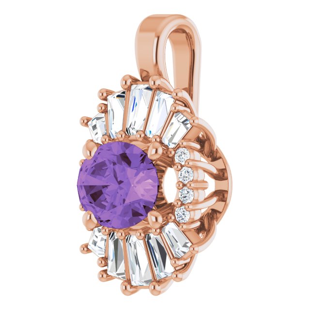 14K Gold Oval Natural Amethyst Halo-Style Necklace or Pendant - Rose Gold - view 6